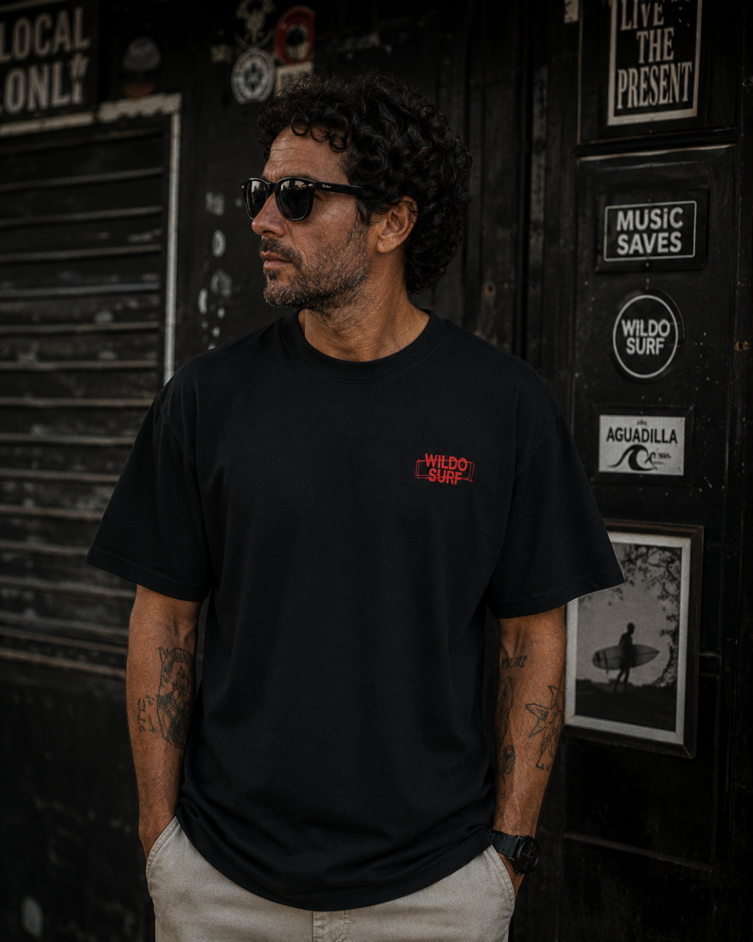 Between Lines Embroidered Oversized Tee — Black